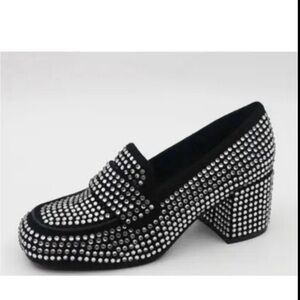 New  - Women’s Rhinestone Block Heel Loafers